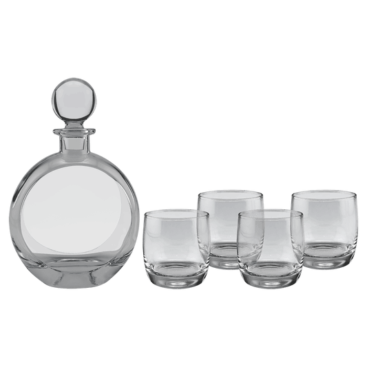 750ml Flat Round Glass Decanter Set with Four DG302S 10 oz. Rocks Glasses