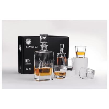 Polar Camel 810mL Rectangle Glass Decanter Set with Four 8 oz. Rocks Glasses