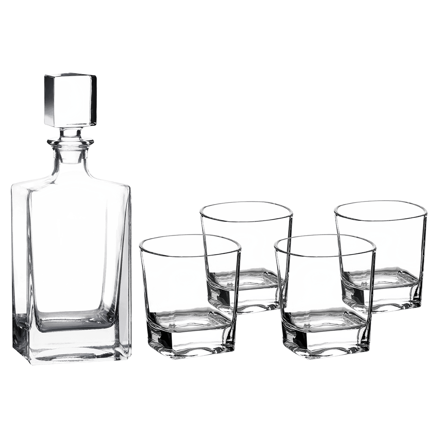 Polar Camel 810mL Rectangle Glass Decanter Set with Four 8 oz. Rocks Glasses