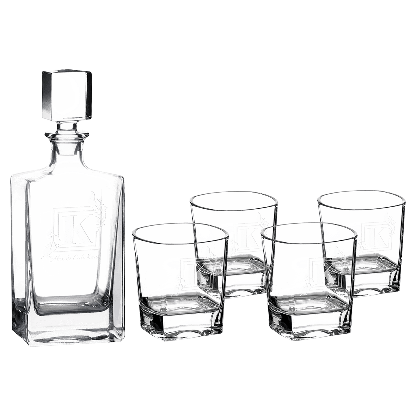 Polar Camel 810mL Rectangle Glass Decanter Set with Four 8 oz. Rocks Glasses