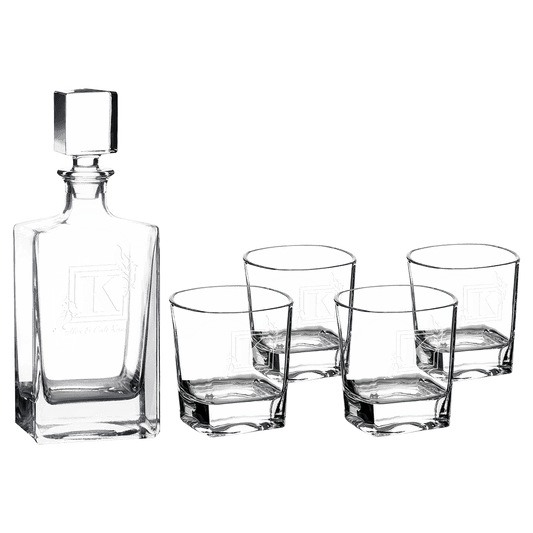 Polar Camel 810mL Rectangle Glass Decanter Set with Four 8 oz. Rocks Glasses